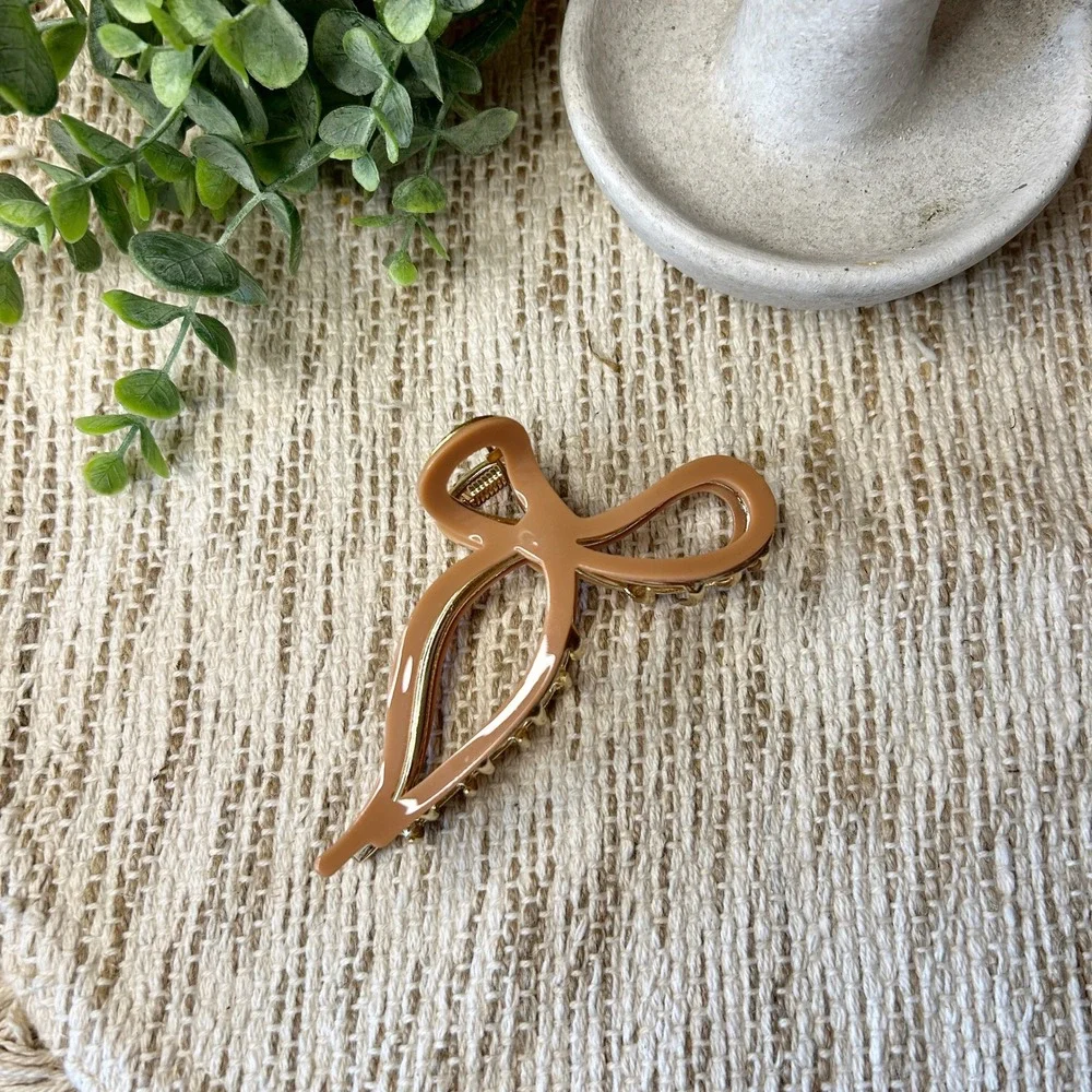 Brown and Gold‎ Bow Style Hair Claw Clip